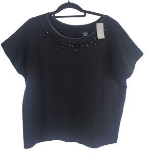 Lane Bryant Cap Sleeve Beaded Top 14/16 Womens Black Pullover Blouse Classic NWT